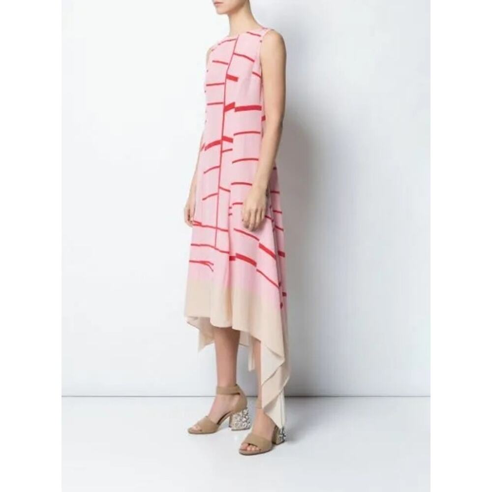 AKRIS Broken Stripe Sleeveless Midi A-Line Silk Dress US 8 - Picture 2 of 12